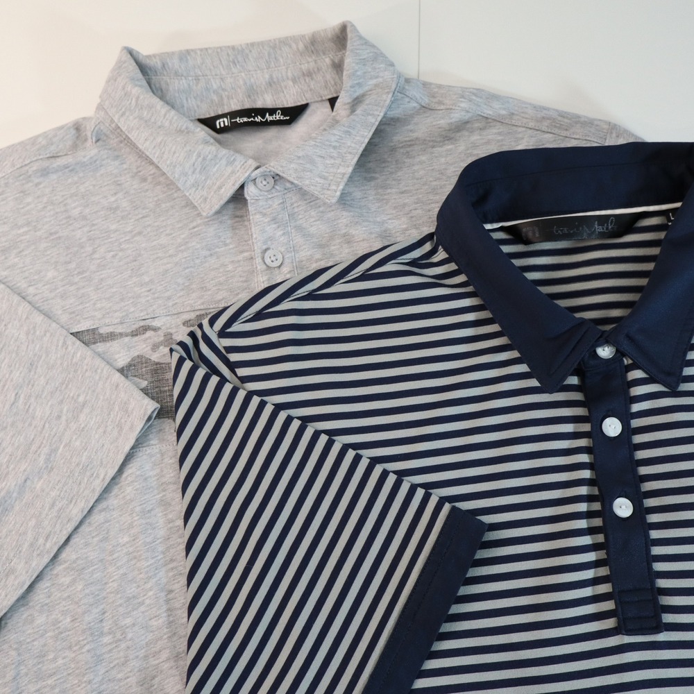 TravisMathew Polo Shirt Bundle Mens Large Gray Camo Navy Striped Golf Lot